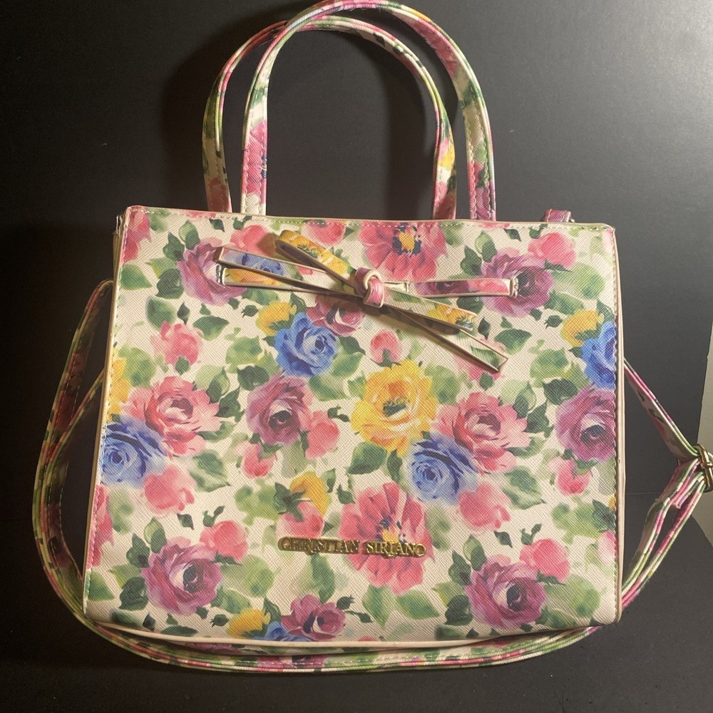 Christian Siriano Crossbody Vibrant Colorful Floral Handbag Decorative Bow
